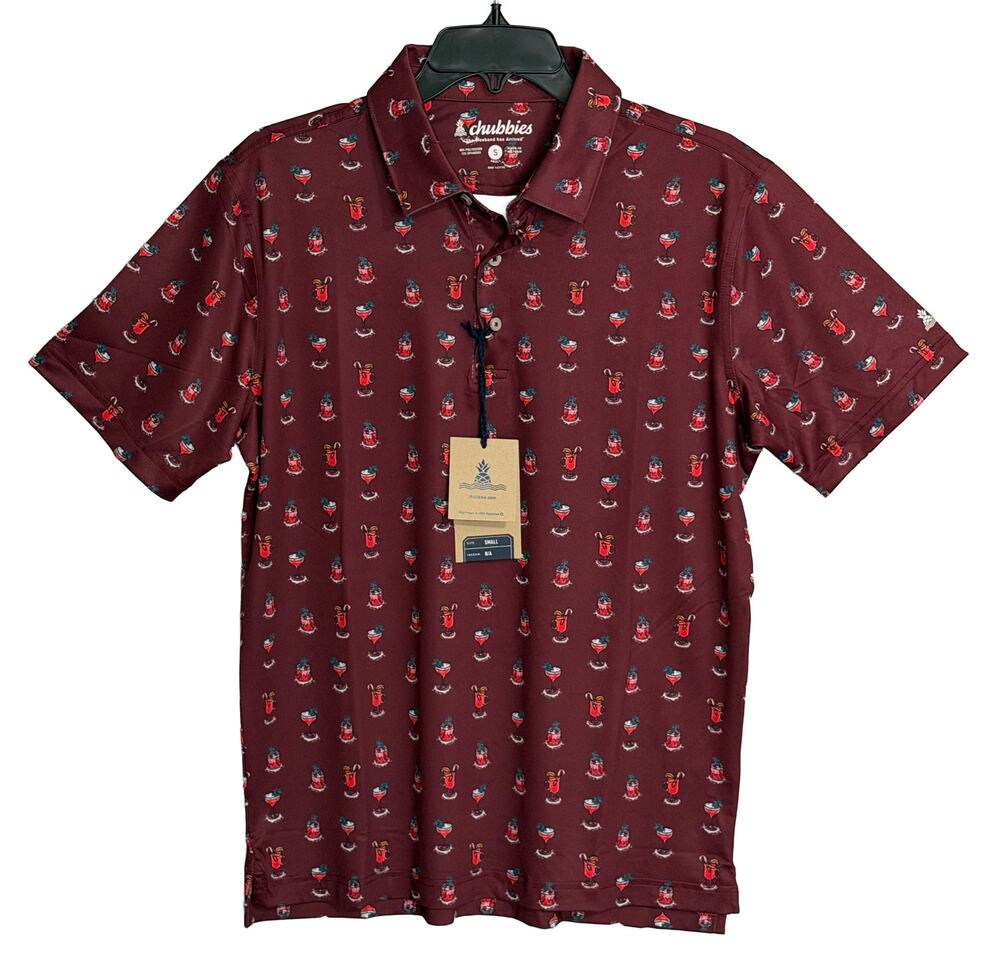 Chubbies Polo Shirt Men's Small "That's the Spirit" Short Sleeve Red NWT